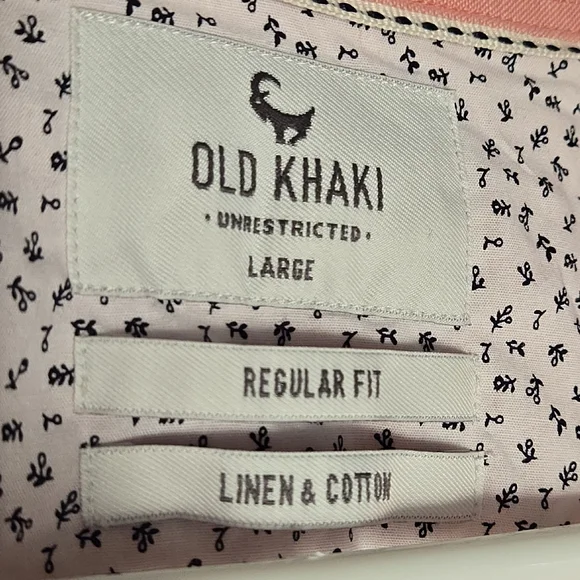 Old Khaki Large Salmon Pink Linen Cotton Blend Button Down Floral Trim Shirt L - Picture 3 of 9